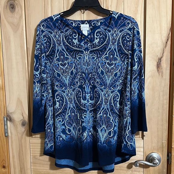 CHICOS Blue Design Women's Blouse - Picture 1 of 7